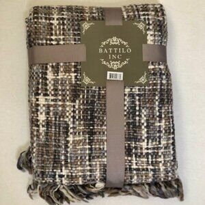 BATTILO Grey-White-TanMulti-functional Basketweave Throw Blanket 50"x60"